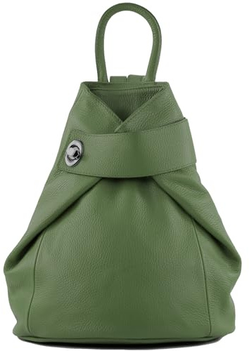 modamoda de - T179 - ital: Damen Rucksack Tasche aus Leder, Farbe:Olivgrün
