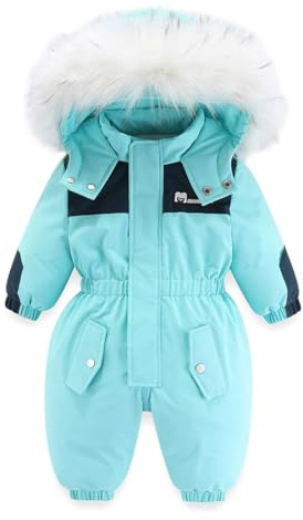 Acuryx Baby pojkar overall med huva snöoverall baby vinteroverall vindtät varm skiddräkt flickor fleece tjock med pälskrage huva, 41 grön, 12-18 Månader