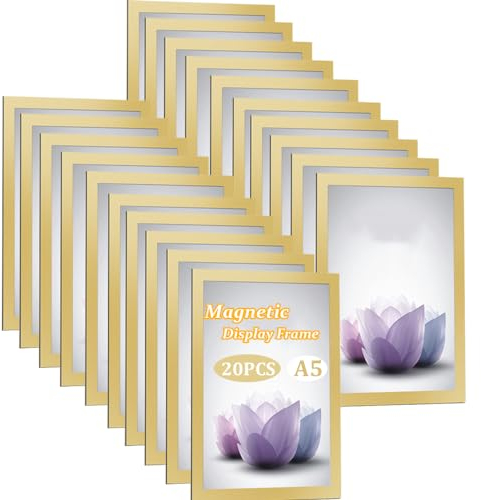 Niciksty 20 pièces Cadre Affichage Magnétique, A5 Cadre Magnétique Autocollant, Autocollant de Fermeture magnétique pour Signe, Licence, Photos, Document, Murs et Fenêtres, Fermeture Magnétique