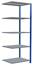 qpool24 Anbauregal, Fachbodenregal Stecksystem MULTIplus250, 2000 x 750 x 600 mm (HxBxT), 5 Fachböden, Kreuzstrebe, RAL 5010 enzianblau/verzinkt/verzinkt