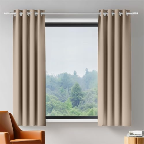 ORINOVA Blickdicht Vorhang 107x160 cm Beige Schlafzimmer Thermovorhang Hitzeschutz Wohnzimmer 2er Set Blackout Gardinen mit Ösen