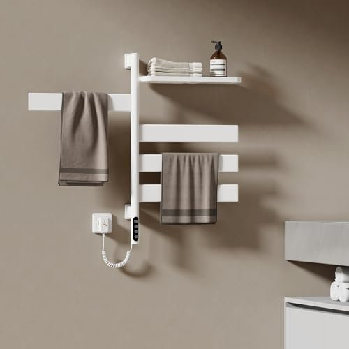 EMKE Scaldasalviette Elettrico 76 x 45 cm, Termostato Smart WiFi, Radiatore Elettrico per Bagno, Scaldasalviette Elettrico, Rotazione di 180°, Bianco brillante, 125W