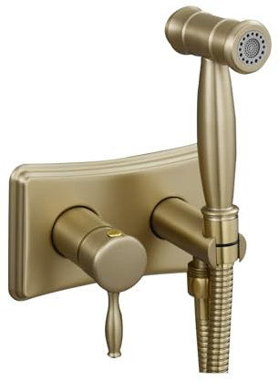 GZKDKZB Gebürstetes Gold, Badezimmer-Bidet-Sprühset, an der Wand montiertes Bidet-Sprühset aus Edelstahl für heißes und kaltes Wasser