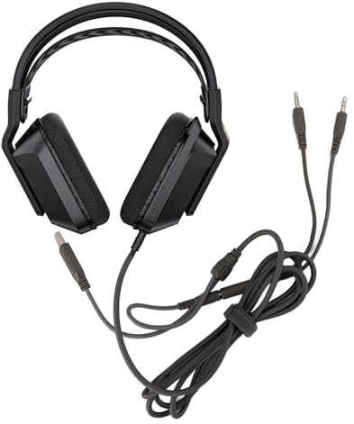 Game Console Gaming Headset With Mic for PC Laptop, Soft Ear Pads, Volume Control, 3.5mm, USB, Rotatable, Omni Directional (Black