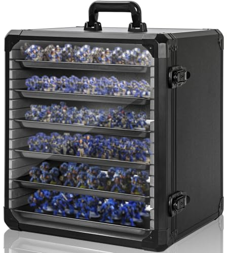IPEB Miniatures Transport Case Miniatures Storage Case with Lock, 6 Magnetic Metal Trays & Aluminum Alloy Frame, Black-Large Size