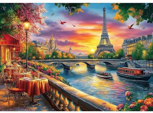 MEIYUDA 5D Diamond Painting Kit Completo Vista su Parigi, Pittura Diamante per Bambini Diamond Painting, Fai-da-te Diamond Painting DIY Strass Ricamo a Punto Croce Decorazione per Casa 40x30cm