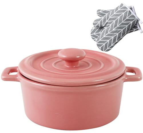 Cacerolas de cerámica, ollas de barro for cocinar, cacerola profunda de cerámica con tapa, platos redondos de cerámica for hornear de 400 ml, cacerolas de cerámica con mango con tapa, utensilios de co
