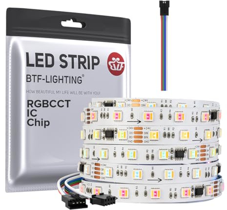 BTF-LIGHTING WS2805 SPI RGBCCT Adressierbarer Traum Farbe LED Streifen DC24V 5M 60LEDs/m RGB+Warmweiß+Kaltweiß 50Pixels Weiß PCB Lauflicht Effekt LED Band IP30 Nicht-Wasserdicht(nur Streifen)