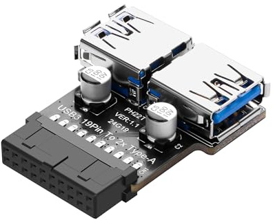 SinLoon USB 3.0 - Adaptador de cabecera de panel frontal USB 3.0 de 19/20 pines a doble USB A, adaptador de cabecera USB 3.0 de 19 pines hembra a doble USB tipo A hembra