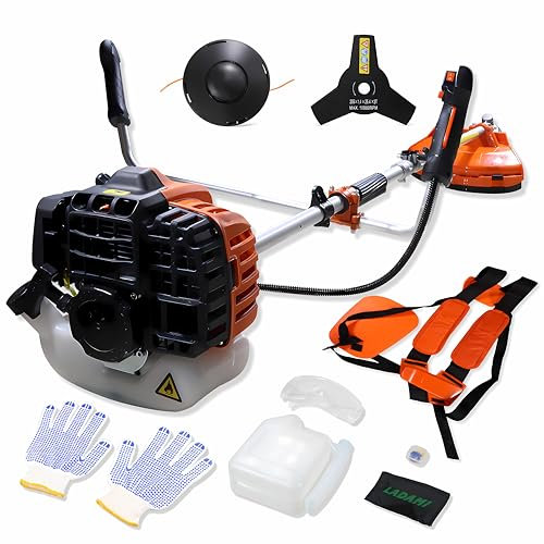 LADAMI Benzin Motorsense 52cc 2-Takt Rasentrimmer – 2-in-1 Multifunktion 3 PS Einzylinder-Motor mit 3-Zahn-Messer & Nylonschnur-Spule, Leistungsstark & Zuverlässig für Garten und Feld