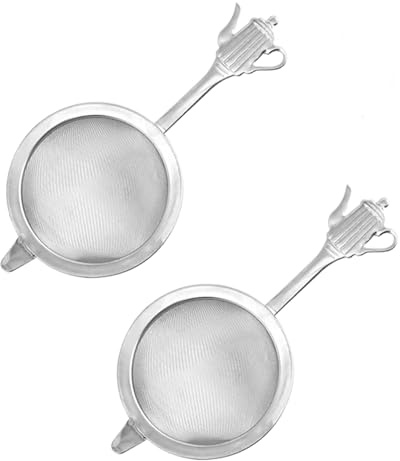 2PCS Stainless Steel Tea Strainer 6.5cm Fine Mesh Sieve for Loose Tea, Flour, Rice & Pasta with Elegant Kettle-Embossed Handle