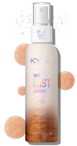 KYDA Sheer Body Sonnenschutzspray, SPF 45, Radiant Glow Sonnenspray, schimmerndem Körperöl, schnell trocknend, leichtes feuchtigkeitsspendendes Spray, 4.06 fl oz, AMBER