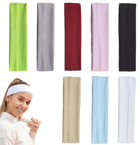 HASLED 8 Stück Sport Stirnband Damen | Atmungsaktive Haarbänder | Stirnband Damen Sport | Schweißableitend & Elastisch | für Sport, Yoga, Fitness, Laufen, Fitnessstudio, Haarschmuck