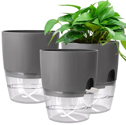 3 Piezas Macetas con Riego Automático, Maceta para Hierbas con Almacenamiento de Agua, 15,3 cm Maceta con Cuerda Algondón para Plantas de Interior, Flores, Cactus