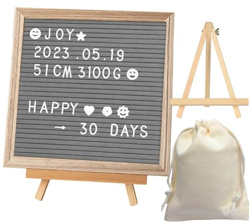 LUPATDY Letterboard, Doppelseitiges Filz Buchstabentafel 25×25cm, uchstabentafel zum Stecken mit Buchstaben, Symbolen und Emojis, Tafel aus Holz für Wohnkultur und Geschenk, Grau