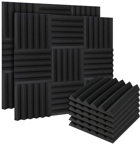 BLUE BAZAAR Acoustic Foam Panels 24 Pack with Double Sided Tape Thick Acoustic Foam Panels Sound Proofing Panels Studio Acoustic Wall Panels for Studio Office Home (Triangular Groove)