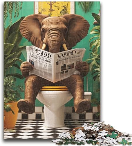 Puzzle 1000 pièces pour Adolescents, Puzzles Éléphant dans Les Toilettes, Jeux éducatifs, décoration d'intérieur, Cadeaux Uniques (26x38cm)