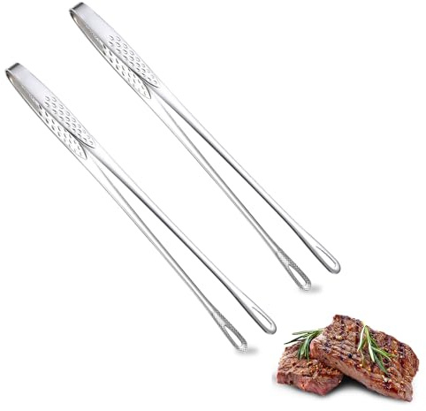Stainless Steel Korean BBQ Grill Tongs for Cooking, 2025 New Heavy Duty Cooking Tweezers, Kitchen Food Tweezers Metal BarbecueTongs for Steak Meat Salad Buffet Home Outdoor BBQ (Large x2)