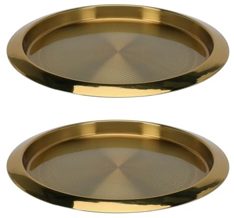 2X Edelstahl Tablett ø 35 cm Gold Serviertablett Rund Frühstückstablett Dekotablett Kellnertablett