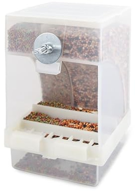 Aramox Transparent Bird Feeder with Automatic Opening, Plastic Automatic Pets Seed Feeder for Small Birds and Cage Accessories, Holds 500g (A32)