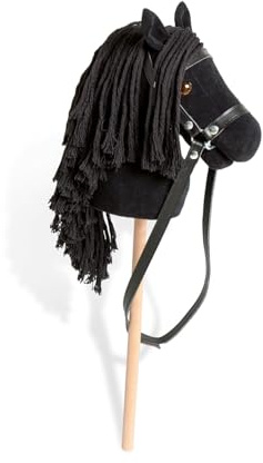 PINOLINO Steckenpferd Spirit Schwarz I Hobby Horse mit Plüschkopf | Weicher Plüschkopf mit langer Mähne & abnehmbarem Zaumzeug I Vollmassiver Buchenholz-Stab I 65 cm I Ab 3 Jahren