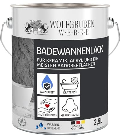 WO-WE 1K Badewannenlack Badewannenbeschichtung für Emaille, Keramik, Acryl Badewanne Weiß 2,5L