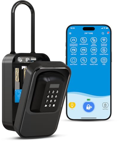 WELOCK Smarte Schlüsselbox mit Zahlencode APP Schlüssel, Schwarz | Temporäres Passwort, BLE Lock Box, IP65 Wasserdicht, Tür- und Wandmontage,für Reisen Hotel Zuhause Wohnung Hochschule