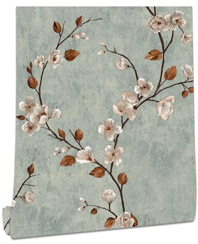 myforHD Tapete Selbstklebende Fototapete Wandpapier Blume Folie Dekorfolie Möbelfolie Klebefolie Pflanzen Laub Blumen Design 44cmX300cm Vintage Wanddeko Wandtapete Wohnzimmer Schlafzimmer