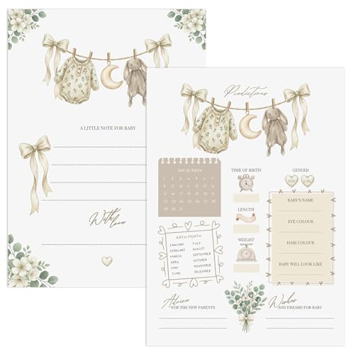 Baby Shower Prediction, Advice & Wishes for Baby Cards - Pack of 12 Double Sided Sheets Activity Games Set (Beige, Prediction Cards)