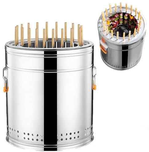 Barbecue a carbonella, senza fumo, arrosto a 360°, in acciaio inox, per cucinare all'aperto, campeggio, picnic e patio
