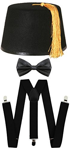 I LOVE FANCY DRESS SCHWARZER FEZ HUT + BOGENBINDUNG + HALTERUNGEN. PACKUNG MIT 2
