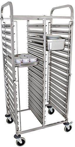 Beeketal 'BTW-20' Gastro Tablettwagen für bis zu 32 GN Behälter, Edelstahl Speise Transportwagen mit und geräuscharmen 360° Rollen (2 x Feststellbremsen), passend für GN 1/1, 1/2, 1/3, 2/3 Behälter
