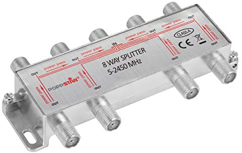Poppstar Satellite Splitter TV de 8 Salidas (Adecuado para análogo, Digital, unicable, HD, 4K), Mezclador satelite para Cable, TV, Radio, LNB