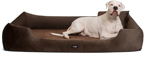 tierlando® Orthopädisches Hundebett Vincent aus High-Tech-Velours Triton und Cord, edles und samtig weiches Hundesofa mit Visco-Matratze, Größe: 110x90cm | Farbe: 01 Braun