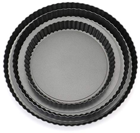 Tosnail Set of 3 Non-Stick Round Quiche Pan, 12 Inch, 10 Inch, 8 Inch Fruit Tart Pan, Fluted Pie Pan with Removable Bottoms