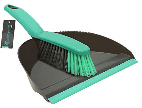 JVL Dustpan and Bristle Brush Set, Grey/Turquoise