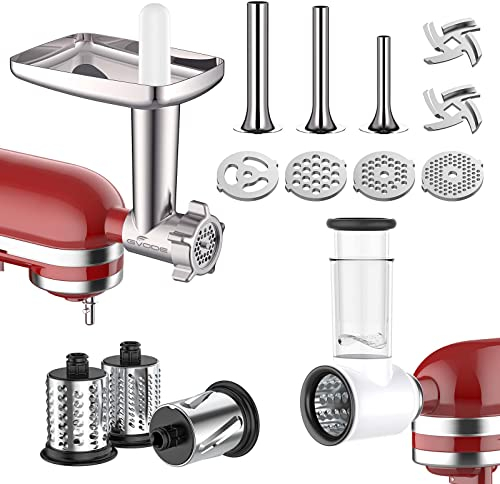 GVODE Accessorio tritacarne e tritatutto per KitchenAid Stand Mixer, include tritacarne in metallo con tubo per salsicce e set tritatutto per verdure