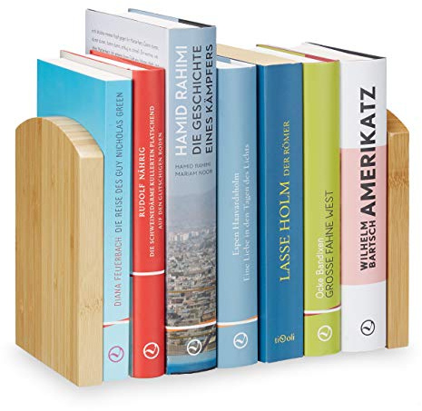 relaxdays Serre Bambou, Range-Livres, décoration, Set de 2 Presse-Papier, 17x11,5x12,5 cm, Nature, INOX, 17 x 11,5 x 12,5 cm