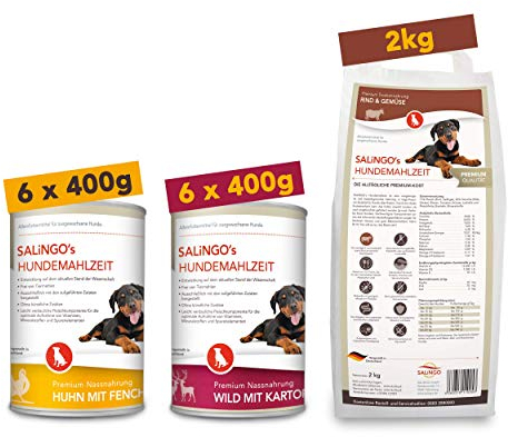 SALiNGO Hundefutter Probierpaket | Nassfutter und Trockenfutter | für Erwachsene Hunde Aller Rassen
