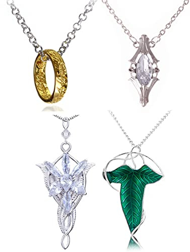 XHBTS Juego de 4 Collares Inspirados con Anillo Grabado en Tono Dorado, Collar con Colgante de Pequeña Botella de Medicina para Fans de Cosplay, Joyería de Moda