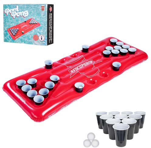 RedCupShop® XXL Pool Pong Luftmatratze | Set inkl. 25 Becher & 3 Bälle | Große 175 x 75 cm Pool Matratze | Cooles Sommer Geschenk