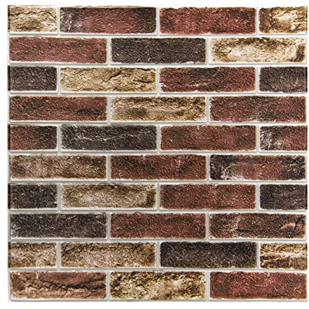 Art3d 10-Pack Durable Faux Brick Peel and Stick 3D Wall Panels, Red Brown | Coverage: 52.5 Sq. Ft, Waterproof, Oil-Proof, Easy to Wipe, Decorative, Ideal for Bedroom, Kitchen