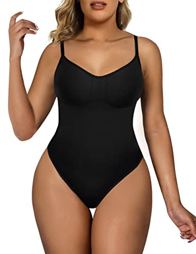 SHAPERX Bodysuit for Women Tummy Control Shapewear Seamless Shaping Briefs Body Shaper Tank Top, UK-SZ5213-Black-L/XL