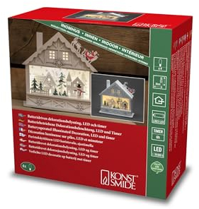 Konstsmide LED Holzsilhouette Haus, weiß, 6H Timer, 4 warm weiße Dioden, batteriebetrieben, Innen, 2 x AAA 1.5V (exkl.) - 3276-210