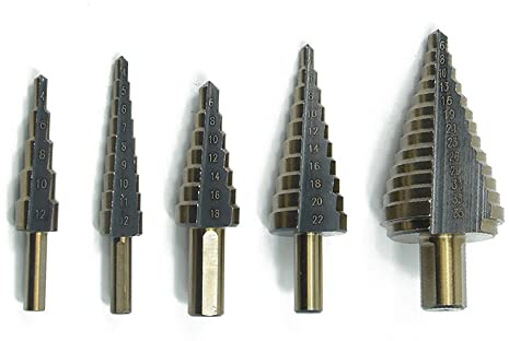 Lot de 5 forets étagés en acier rapide 4-12 mm/4-22 mm/6-35 mm/6-18 mm avec tige triangulaire pour le travail du bois, le perçage de trous