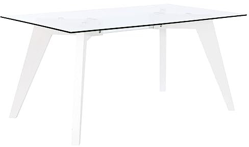 DKD Home Decor Mesa de Comedor de la Marca, Color Blanco, de Cristal y Madera MDF (90 x 160 x 75 centímetros)