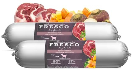 Fresco Dog Barf Wurst Weideziege mit Steckrübe | Doppelpack | 2 x 400 g | Ergänzungsfutter für Hunde | Kann dabei helfen Hunde optimal zu versorgen