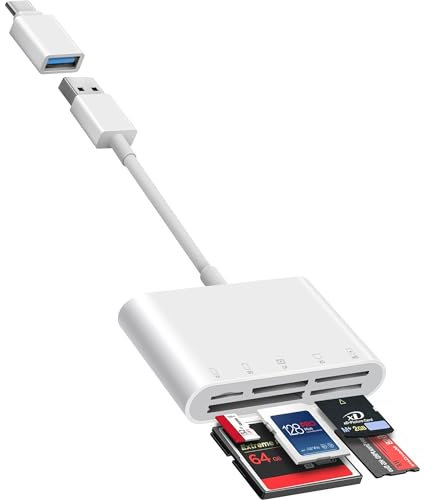 Fubiaofei SD Card Reader, 5 in 1 USB USB-C Dual Connector to SD/TF/CF/Micro SD/XD/MS Multi Memory Card Reader OTG Adapter -Compatible with Windows/Mac/Linux/Android, Plug & Play