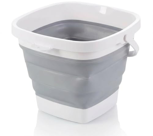 König Design Faltbarer Eimer - Platzsparend & Robust - BPA-frei, Ergonomischer Griff - Haushalt, Outdoor (Grau, 3 Liter)