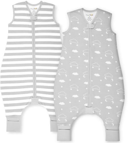 Baby Schlafsack mit Füßen Bio-Baumwolle 1.0 TOG Ganzjahres 2er-Pack | Atmungsaktiver Ganzjahresschlafsack mit Beinen aus Bio-Baumwwolle, GOTS und OEKO-TEX, 70–80 cm von Mama Cheetah